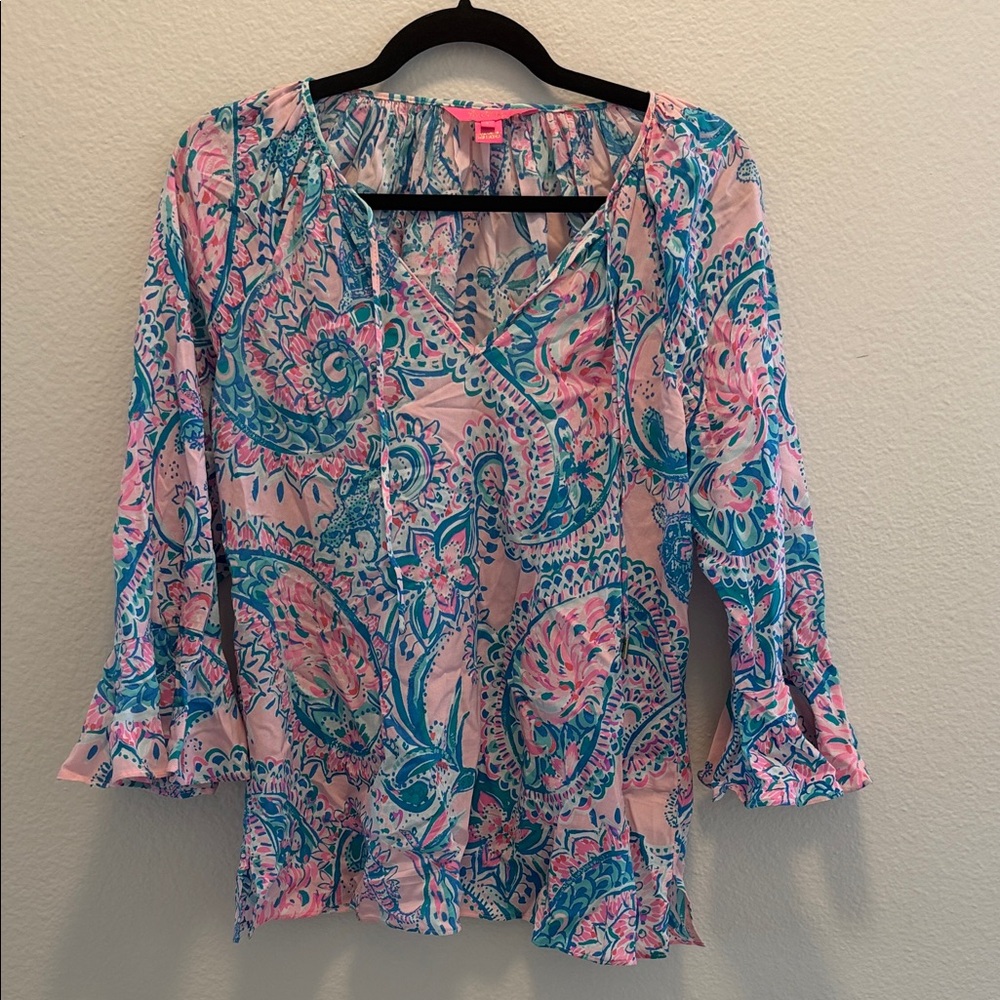 Lilly Pulitzer Pink and Blue Paisley Blouse